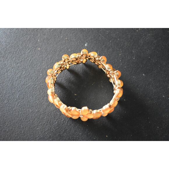 Golden Floral Stretch Bracelet, Rhinestone Petal Elegance (7.5") - Picture 6 of 8
